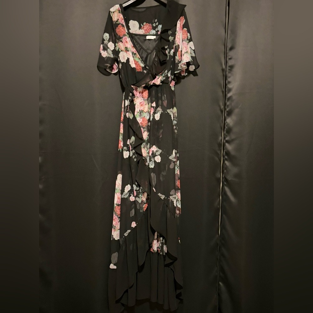 TOBI Black Floral Layered Maxi Dress